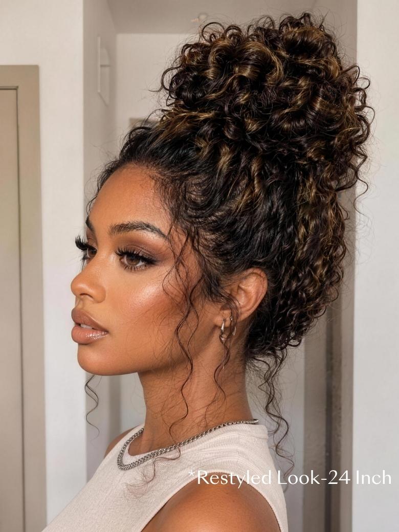 UNice Bye-Bye Knots 7x5 Lace Water Wave Black Wig With Golden Brown Highlights & Natural Black 150% Density Perfect Beach Look for Summer