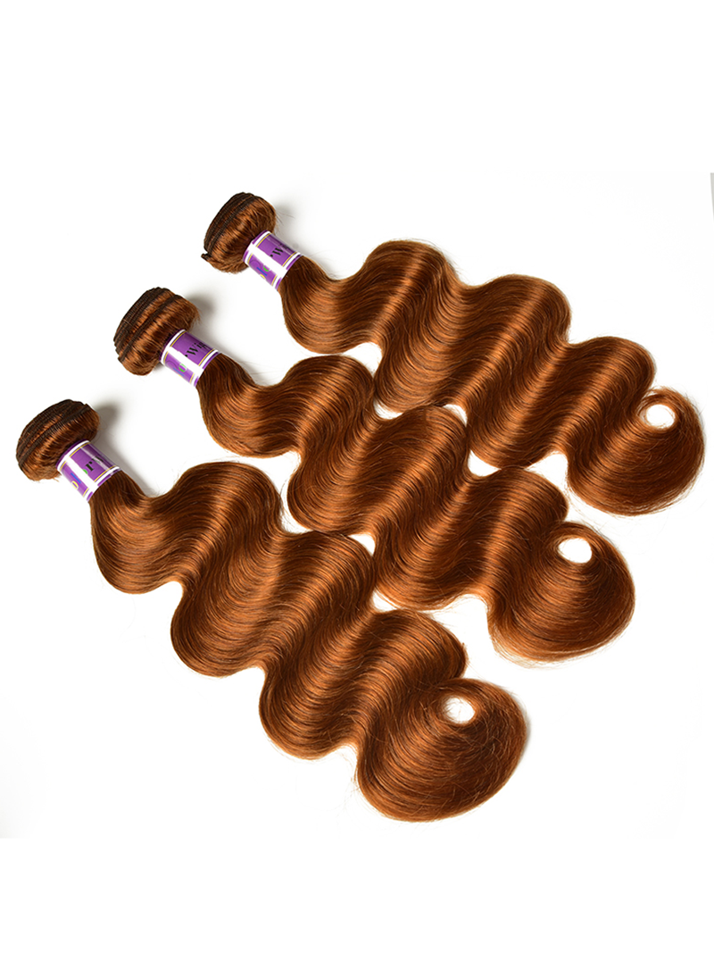 The UNice #30 Colored Hair Bundles 1 Bundle 100g Remy Hair Extensions Brown Color Body product image shows a bunch of brown hair and body wave texture, straight texture.