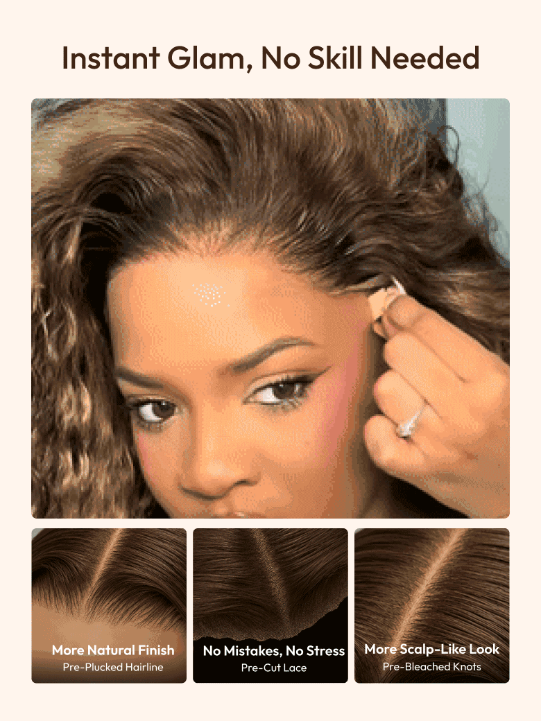 The UNice 13x4 Bye Bye Slip Lace Frontal Bronde Color With Honey Blonde Highlights Water image highlights InstantGlam, NoSkillNeeded, More Natural Finish, NoMistakes.