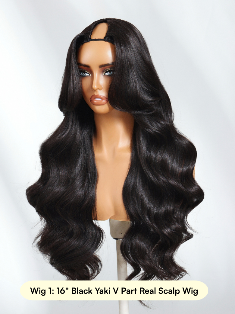 A model displays the UNice Black Yaki Kinky Curly 4x4 2 Styles In 1 Put On And Go Wig, showing wig wigs for black women and yaki texture, kinky curly texture, curly.