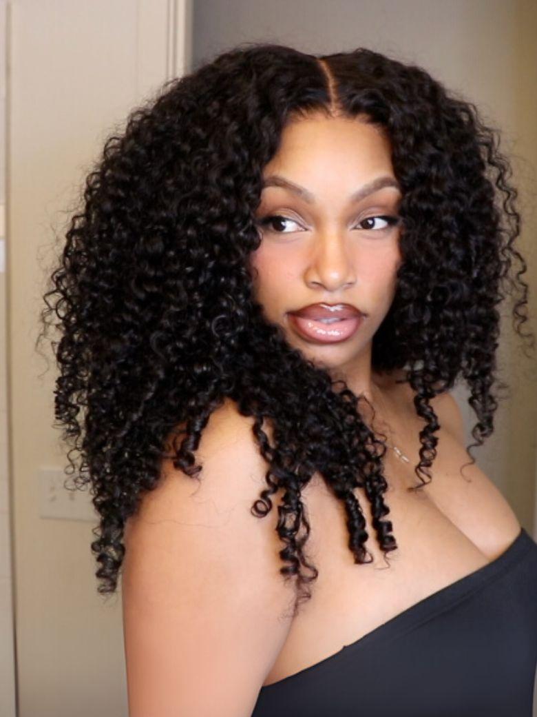 UNice 7x5 Bye-Bye Slip & 13x4 Pre Everything Curly Texture Premium Hair Drawstring Wig With Finger Coil Ends 150% Density