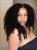 A model displays the UNice US Only 22 new users needed 16 Inch UNice Bye Bye Knots 7x5 Lace Curly Texture, showing a model with long curly hair and a black dress.