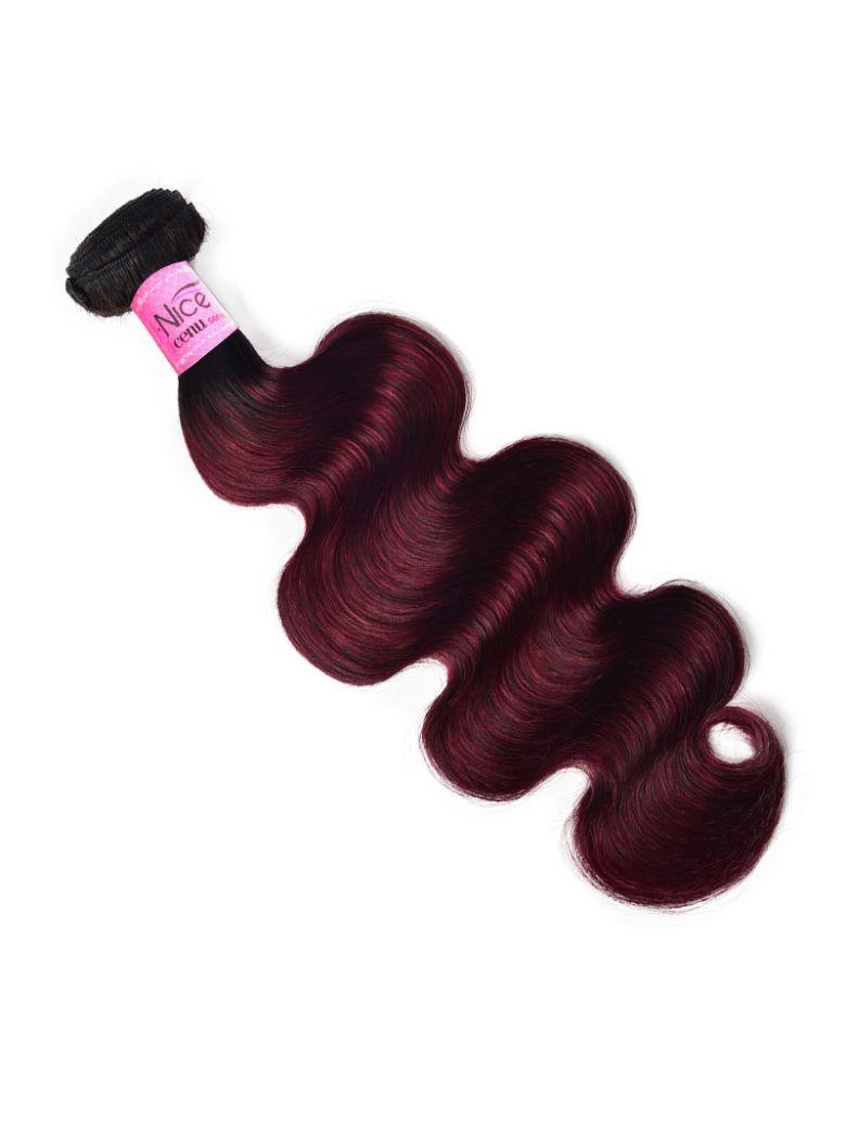 The UNice Hair High Quality Novel #TB99J Straight & Body Wave Virgin Hair 1 Bundle for image highlights OIN, cenu, a dark red body wave with a black base and body wave.