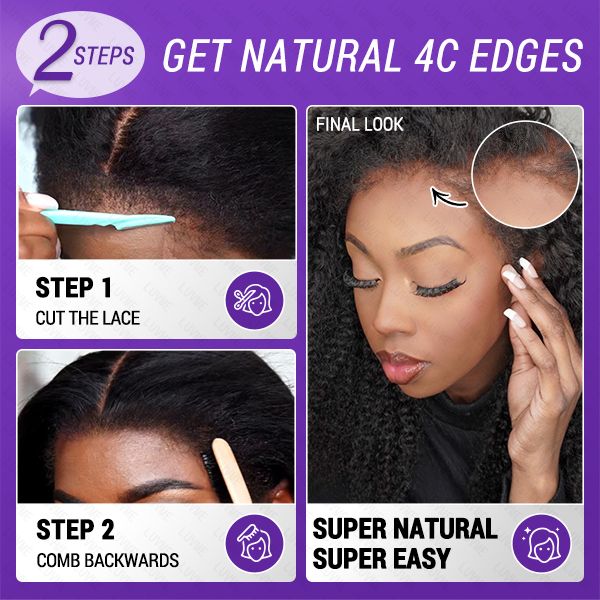 outlet | 4C Edges | Realistic Kinky Edges Afro Curly 13x4 Frontal Lace Long Wig 100% Human Hair