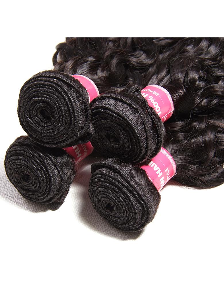 The UNice Hair Hair 4 Bundles Water Wave Unprocessed Virgin Human Hair image highlights HN, virgin hair bundles and water wave texture, bundle fullness.