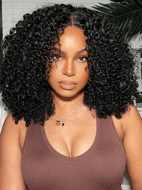 Ready To Go Glueless 4x4 Closure Lace Jerry Curly Wave Bob Wig 100% Human Hair 180% Density