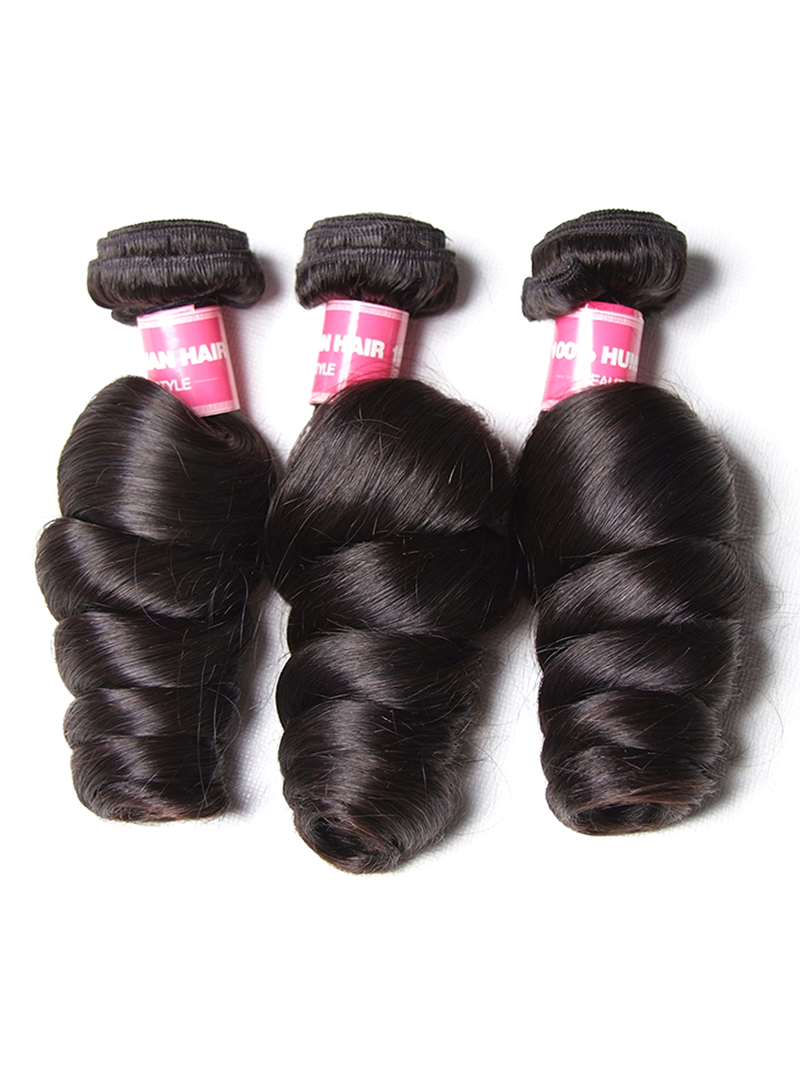 The UNice Hair Loose Wave Hair Extensions Unprocessed Human Virgin Hair image highlights WHAIR, HAIR, TLE, HUN, three bundles of virgin hair and loose wave texture.