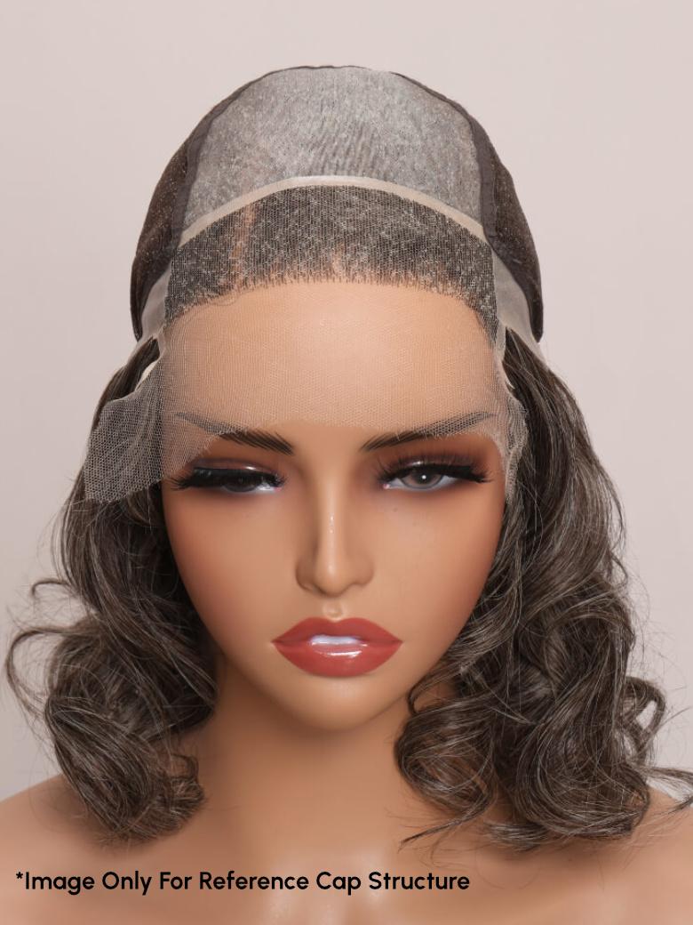 The UNice SLOANNE- 12" MONO & SWISS LACE BODY WAVE HUMAN HAIR WIG image highlights *Image Only For Reference Cap Structure, a wig with a white band and a grey headband.