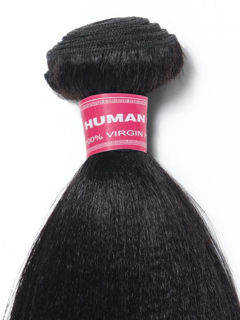 The UNice Hair Bundle 1 Pc/pack Yaki Virgin Human Hair image highlights HUMAN, human hair extensions and yaki texture, bundle fullness, virgin human hair quality.