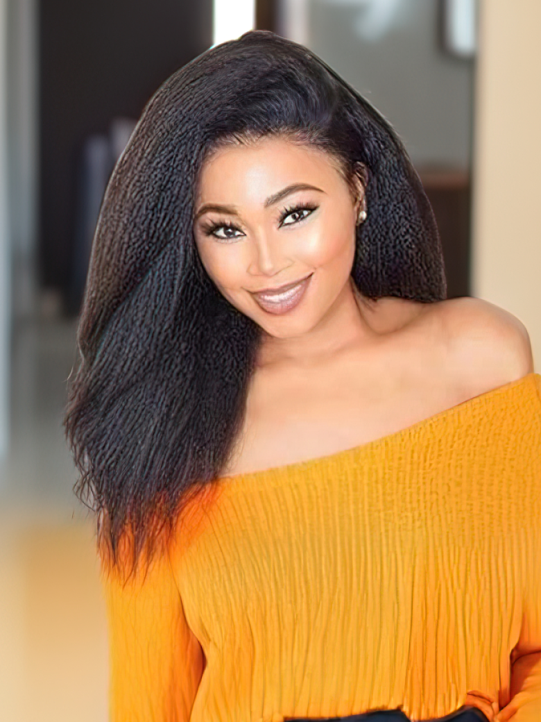 A model displays the UNice Flash sale UNice Hair 100% Virgin Kinky Straight Hair Human Hair 3 Bundles, showing a model with long hair and kinky straight texture.