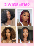 A model displays the UNice 2 wig $169 for 7x5 bye bye slip Chestnut Brown Ombre Finger Coil Ends Wig With, showing wigs for black women and ombre, 7x5, drawstring fit.