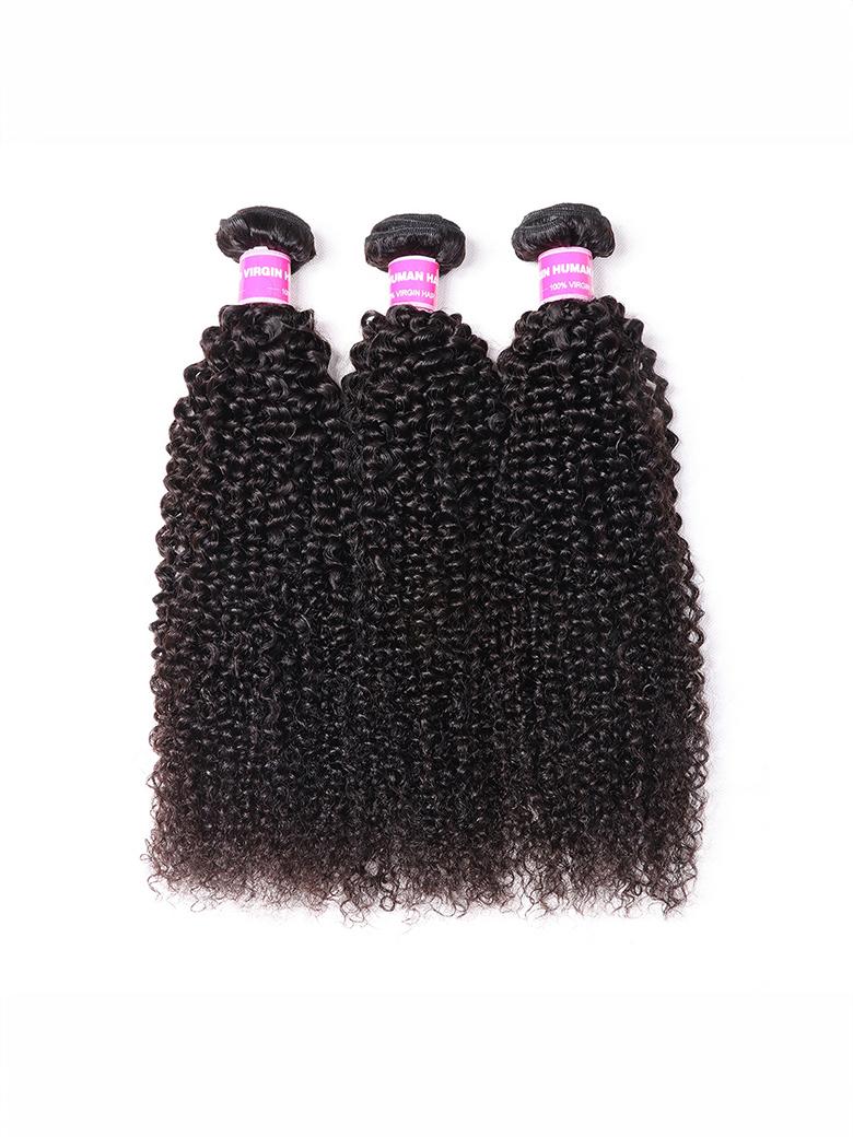 The UNice Hair Virgin Human Hair Kinky Curly Hair 3 Bundles image highlights MANH, HUMAX, 100%HRC, brazilian curly hair bundles and kinky curly texture, curly texture.