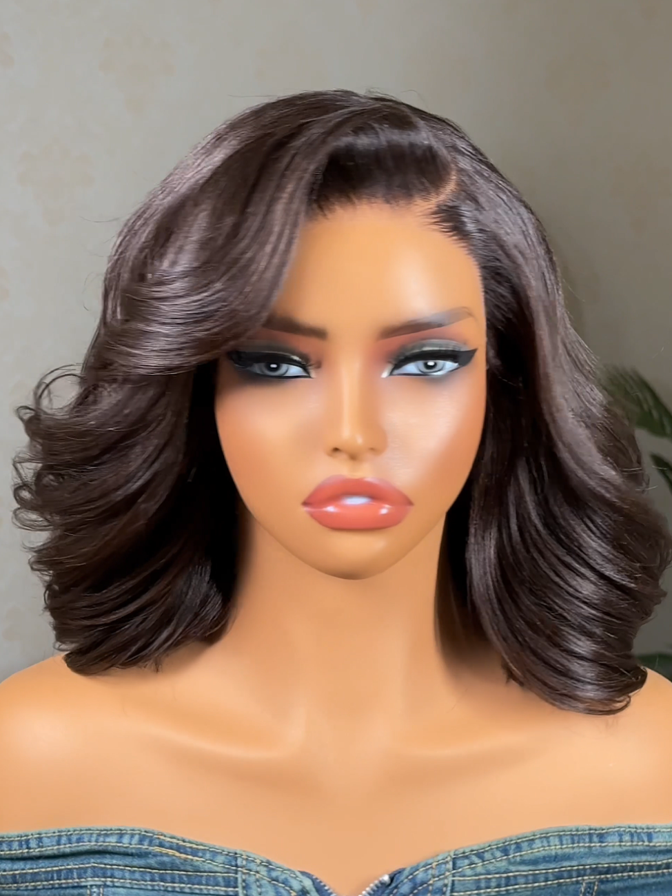 The UNice Bye Bye Slip 7x5 Lace Glueless Dark Chocolate Brown Side Part Yaki Straight wig product image shows a mann mann mann mann mann mann mann mann mann mann mann.