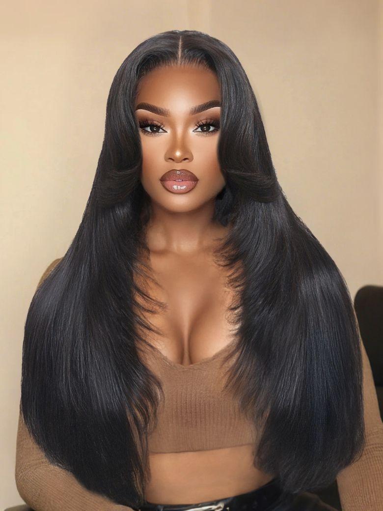UNice 13x4 Pre-Everything™ Lace Frontal Black Feather Layer Cut Straight Glueless With Invisi Drawstring