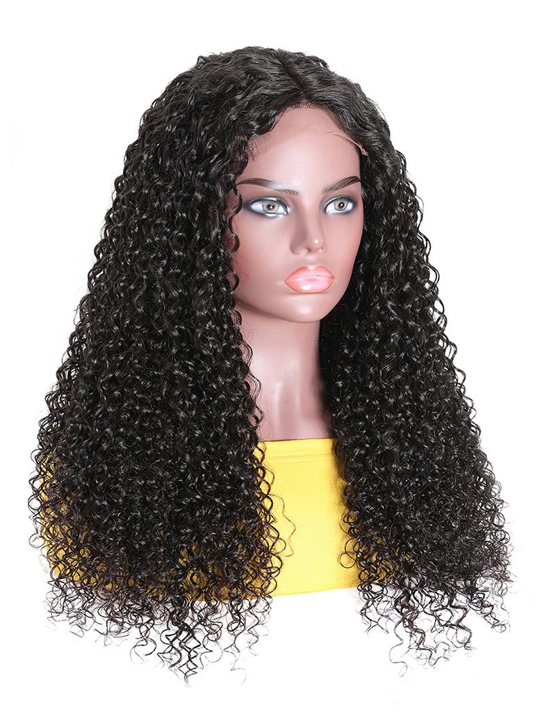 The UNice Middle Part Lace Kinky Curly wig 150% Density Natural Hairline Glueless wig visual image position 5 shows a wig with curly hair on a mann | kinky curly.