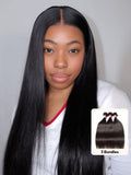 The UNice Premium Raw Virgin Hair Straight Bundles image highlights 3Bundles, brazilian straight hair bundles and straight texture, bundle fullness.