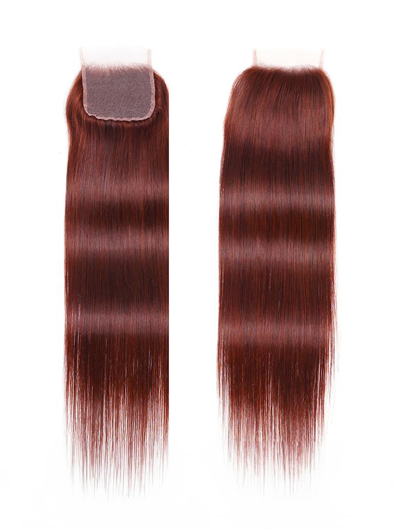 The UNice Dark Auburn Straight Remy Human Hair 4 Bundles With Closure Deal product image shows straight straight hair lace closure closure closure closure closure.