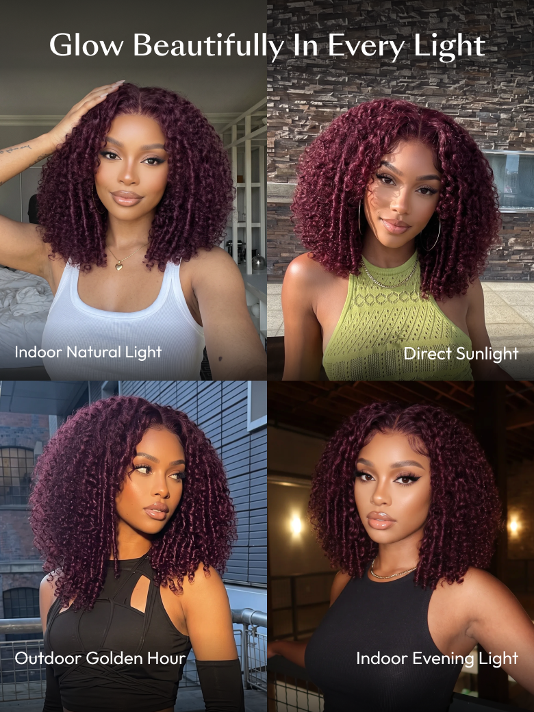 UNice Black Cherry Afro Kinky Curly Wig With Finger Coil Ends Bye-Bye Slip™ 7x5 Glueless Wig Throw and Go