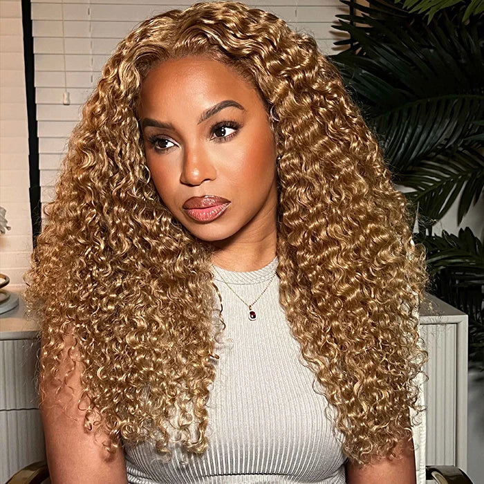 Blonde Curly 13x4 HD Lace Frontal Wigs 100% Human Hair Low Maintenance Glueless Wigs For Beginner