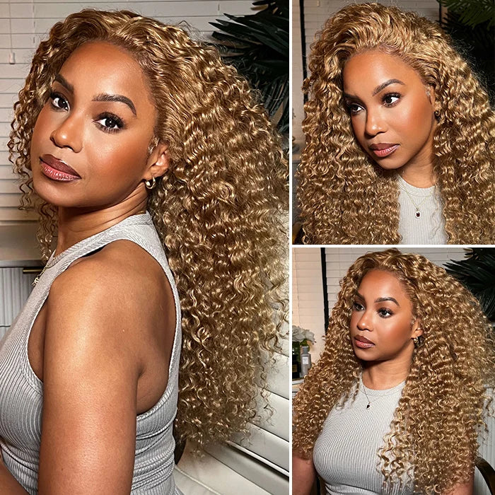 Blonde Curly 13x4 HD Lace Frontal Wigs 100% Human Hair Low Maintenance Glueless Wigs For Beginner