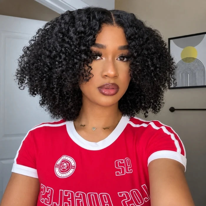 Short Jerry Curly Bob Glueless Pre Cut Lace Wig with Drawstring 100% Human Hair