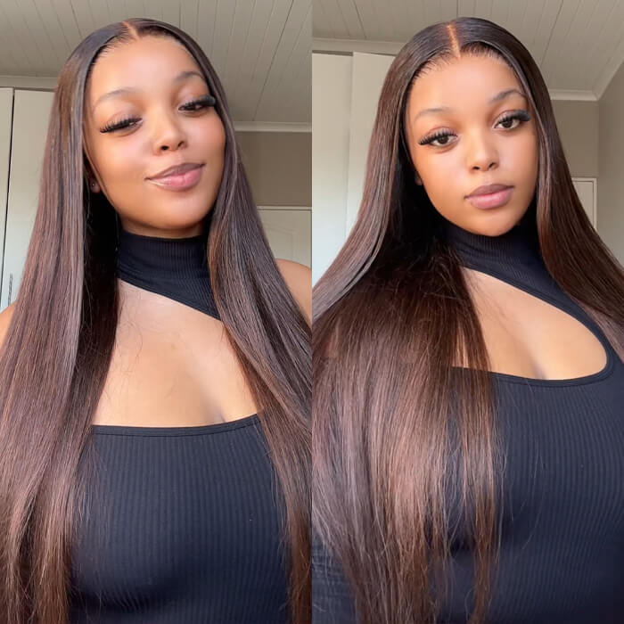 #4 Chocolate Brown 4x4 Glueless Lace Front Wigs Human Hair Wigs For Women Pre Plucked 180% Density
