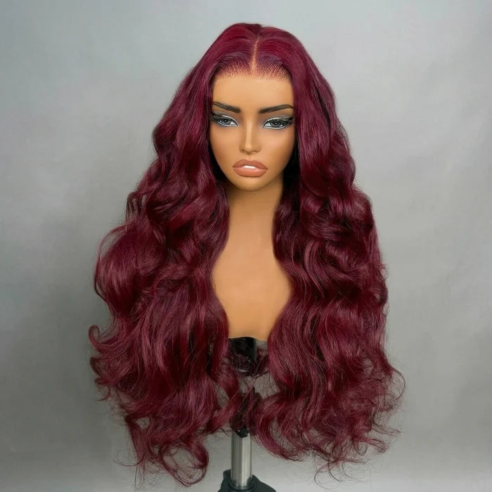 99J Burgundy Colored 13x4 Lace Front Wig Human Hair Wigs with Pre Plucked Hairline