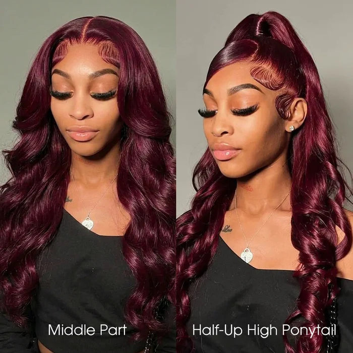 99J Burgundy Colored 13x4 Lace Front Wig Human Hair Wigs with Pre Plucked Hairline