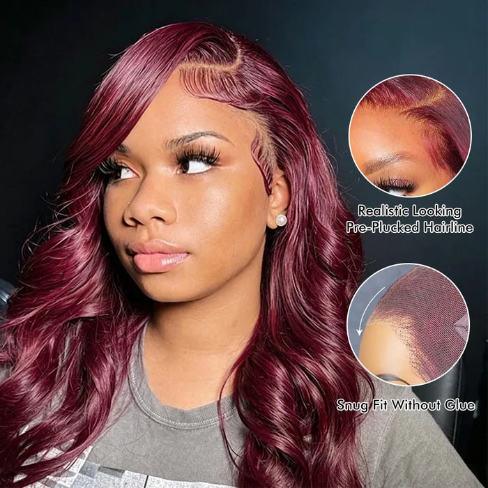 99J Burgundy Colored 13x4 Lace Front Wig Human Hair Wigs with Pre Plucked Hairline