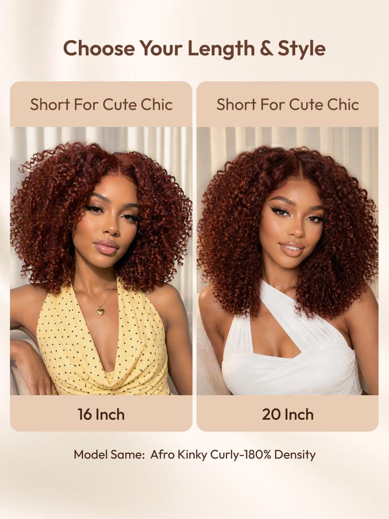 A model displays the UNice 7x5 Bye Bye Slip Wig Glueless Lace Sunset Afro Kinky Curly & Jerry Curly for, showing a model with curly hair and a short curly hair and kinky.