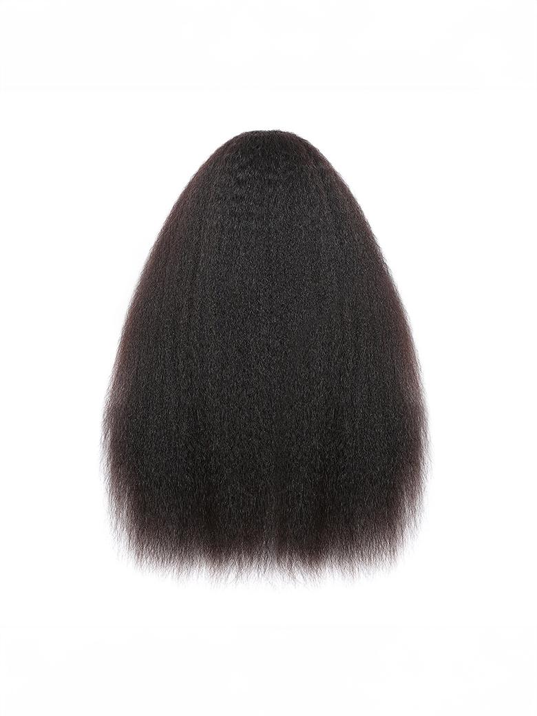 A model displays the UNice Beginner Friendly Kinky Straight U Part Glueless Wig Brazilian Natural Black Wig, showing a black woman ' s hair with long, straight, afro.