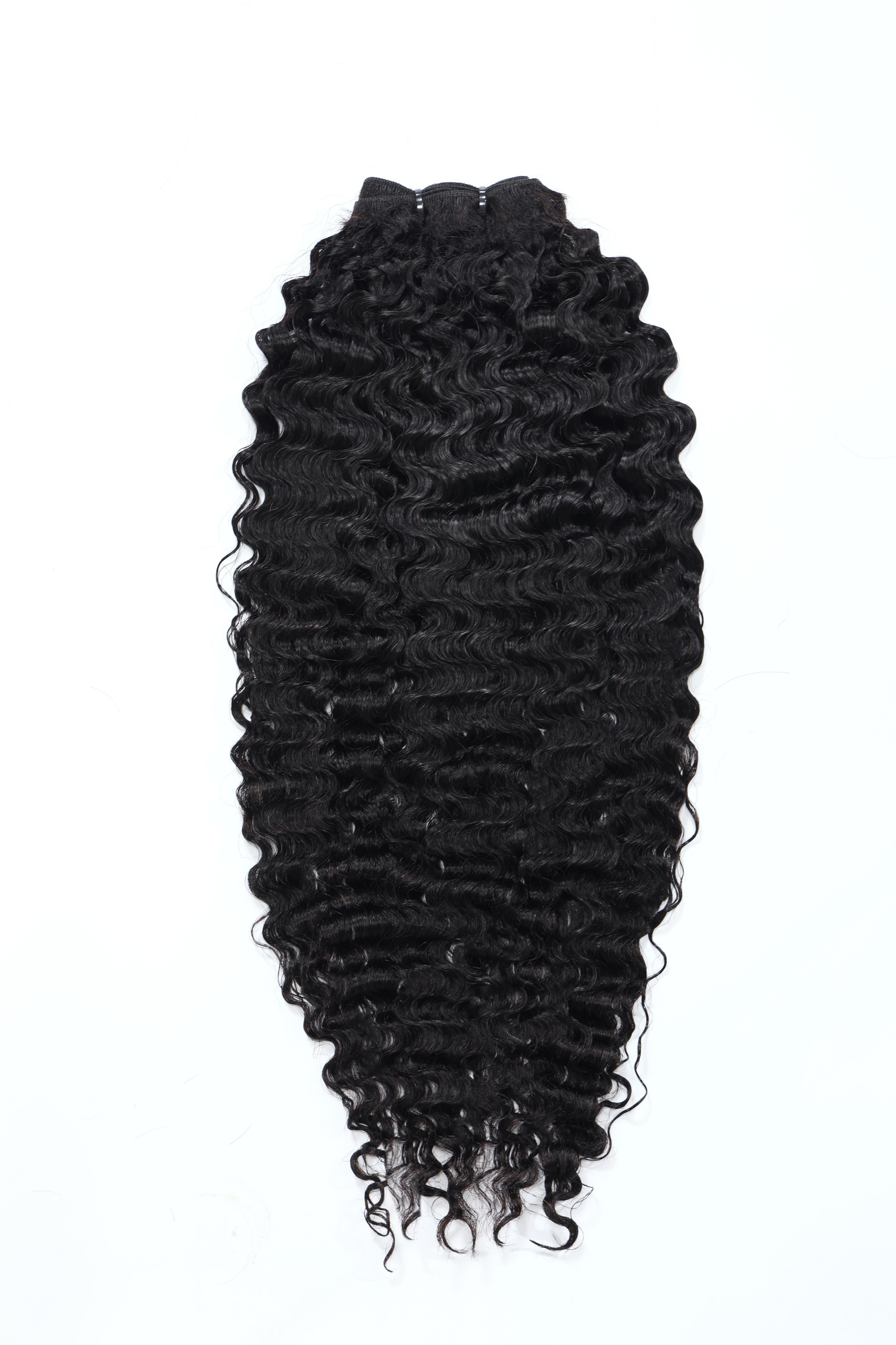 The UNice 3 Pcs/Pack Messy Curly Human Hair 3 Bundles Indian Deep Curly Texture product image shows brazilian deep wave hair and curly texture, bundle fullness.