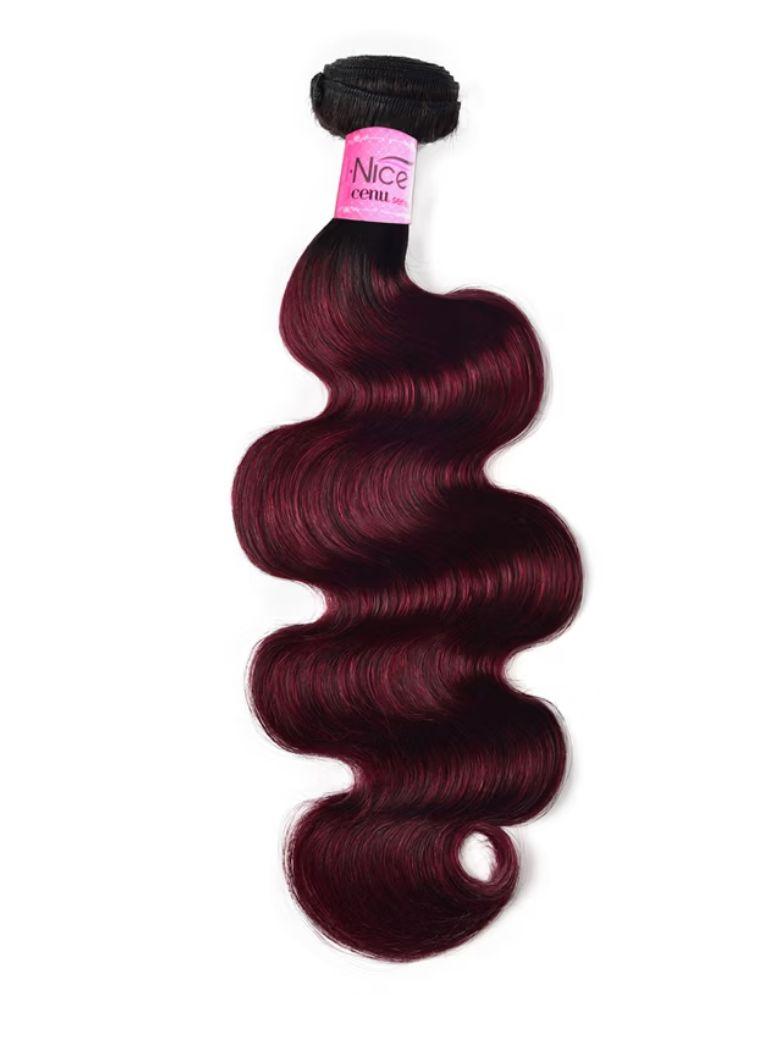 The UNice Hair High Quality Novel #TB99J Straight & Body Wave Virgin Hair 1 Bundle for image highlights cenu, burgundy body wave hair extensions and body wave texture.
