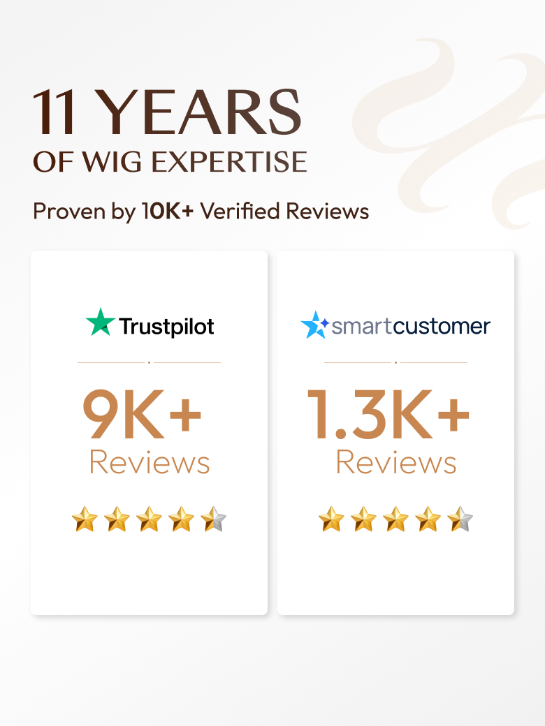 The UNice 7x5 Bye Bye Slip Glueless Lace Black to Chestnut Brown Ombre Burmese Curly wig image highlights 11YEARS, OFWIGEXPERTISE, Provenby10K+VerifiedReviews.