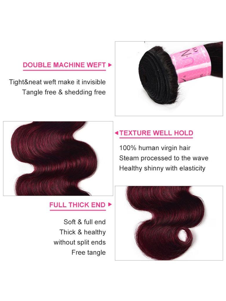 The UNice Hair High Quality Novel #TB99J Straight & Body Wave Virgin Hair 1 Bundle for image highlights DOUBLEMACHINEWEFT, Tight&neatweftmakeit invisible.