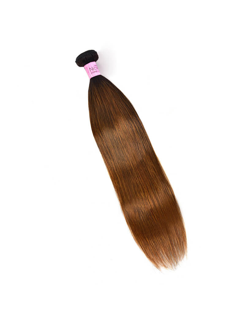 The UNice Superior Straight Human Hair Weave Virgin 1 Bundles Deals #FB30 Colored Hair product image shows a brown hair extension on a white background and straight.