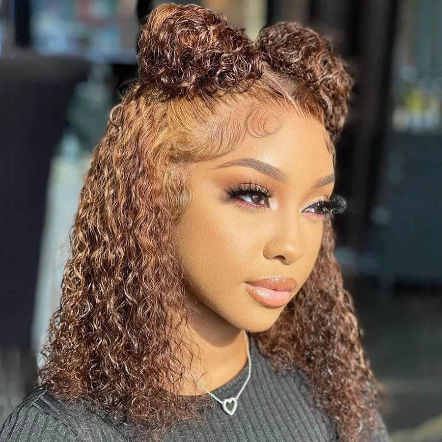 Highlight Bob Wig Human Hair Ombre Color Short Curly Human Hair Wigs with Baby Hair