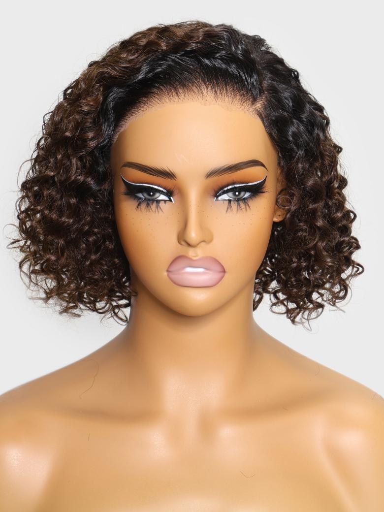 The UNice 7x5 Lace Bye Bye Slip Lace Frontal Side Part Wig Chestnut Brown Ombre Short product image shows a manne with a fake fake fake fake fake fake fake fake fake.