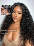 The UNice 7x5 Bye Bye Knots Wig Quick Glueless & HD Lace Wet & Wavy Water Wave Invisible visual image position 3 shows a model with long curly hair and a brown top |.