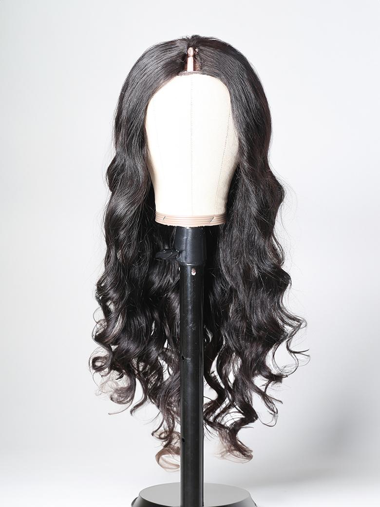 The UNice Beginner Friendly Body Wave No Lace No Gel No Leave Out New Put On And Go U wig product image shows a wig on a manne and body wave texture, lace finish.