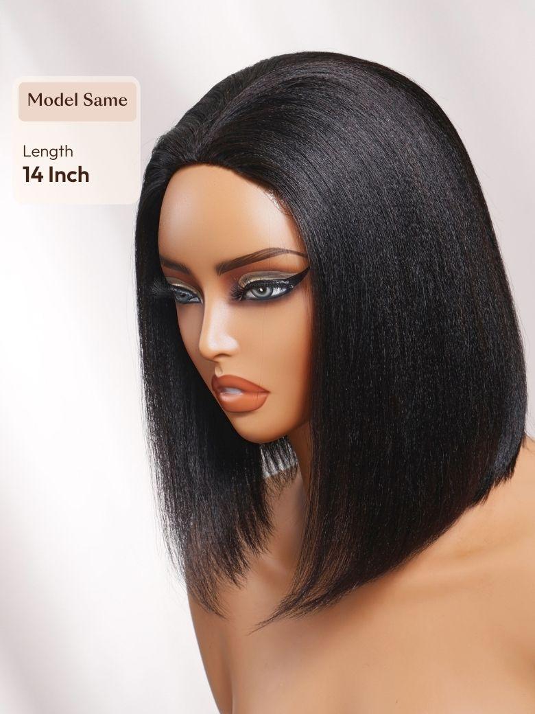 UNice Flip Over Half Wig Natural Black Yaki Straight Bob Wig