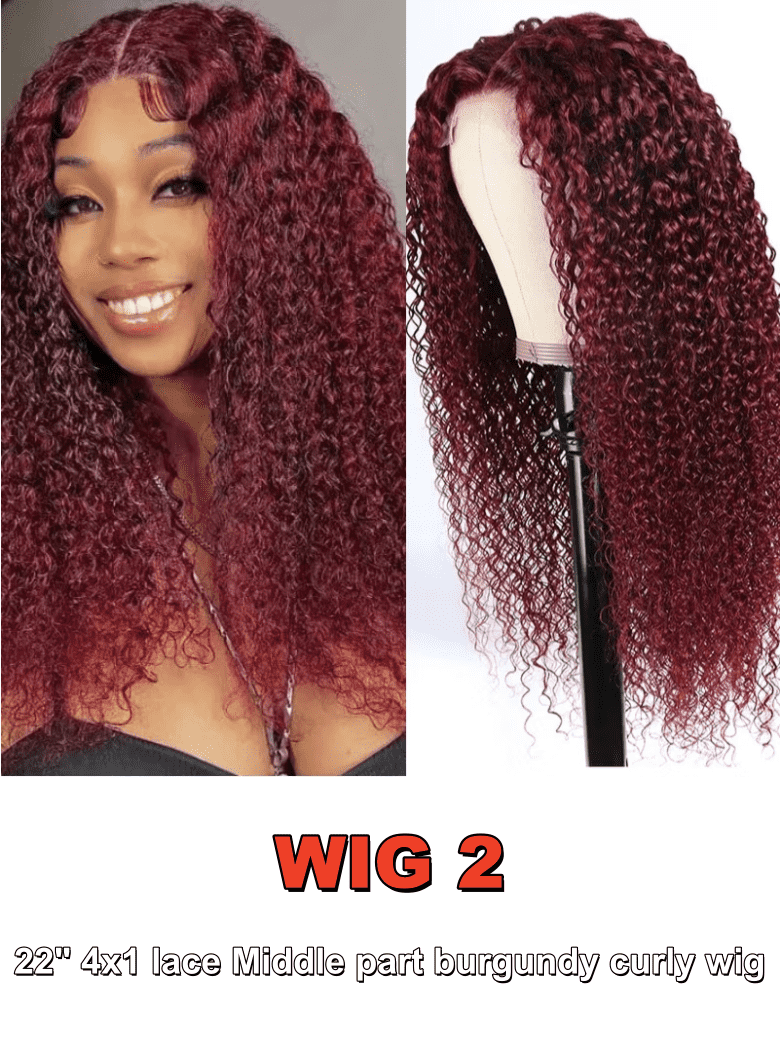 A model displays the UNice 2 wig Start for 20"-22" Lace wig And 13x4 Pre-Everything Drawstring Brown, showing wigs for curly hair and highlight, 13x4, lace finish.