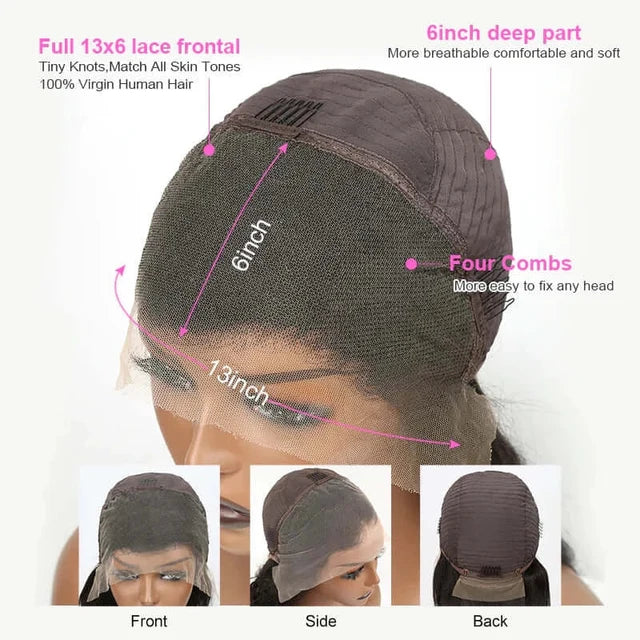 Water Wave Wig Ear-to-ear Glueless 13x6 Full Frontal Lace Wig with Drawstring Friendly To All Heads