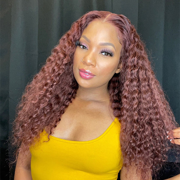 OUTLET I Cinnamon Brown Color Deep Wave Lace Wig