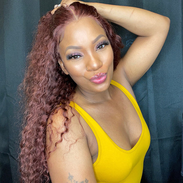 OUTLET I Cinnamon Brown Color Deep Wave Lace Wig