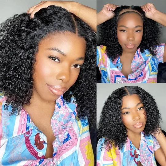 Short Jerry Curly Bob Glueless Pre Cut Lace Wig with Drawstring 100% Human Hair