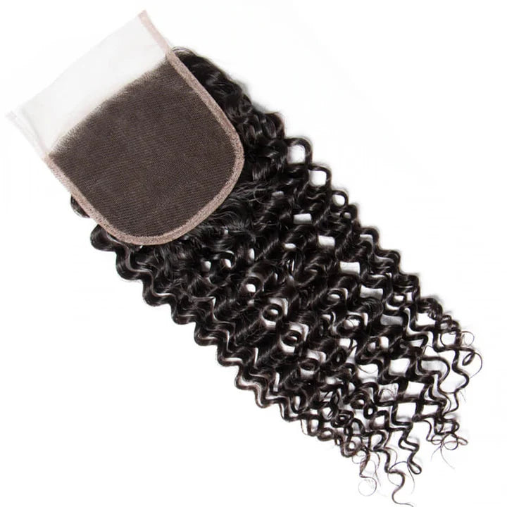 4x4 Jerry Curly Transparent Lace Closure Human Hair Closure Natural Black Hair Top Swiss Lace