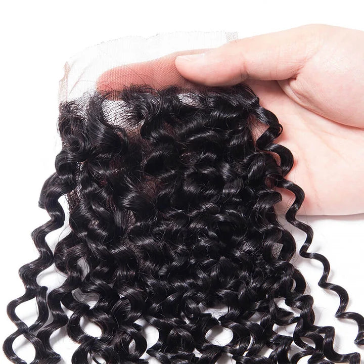 4x4 Jerry Curly Transparent Lace Closure Human Hair Closure Natural Black Hair Top Swiss Lace