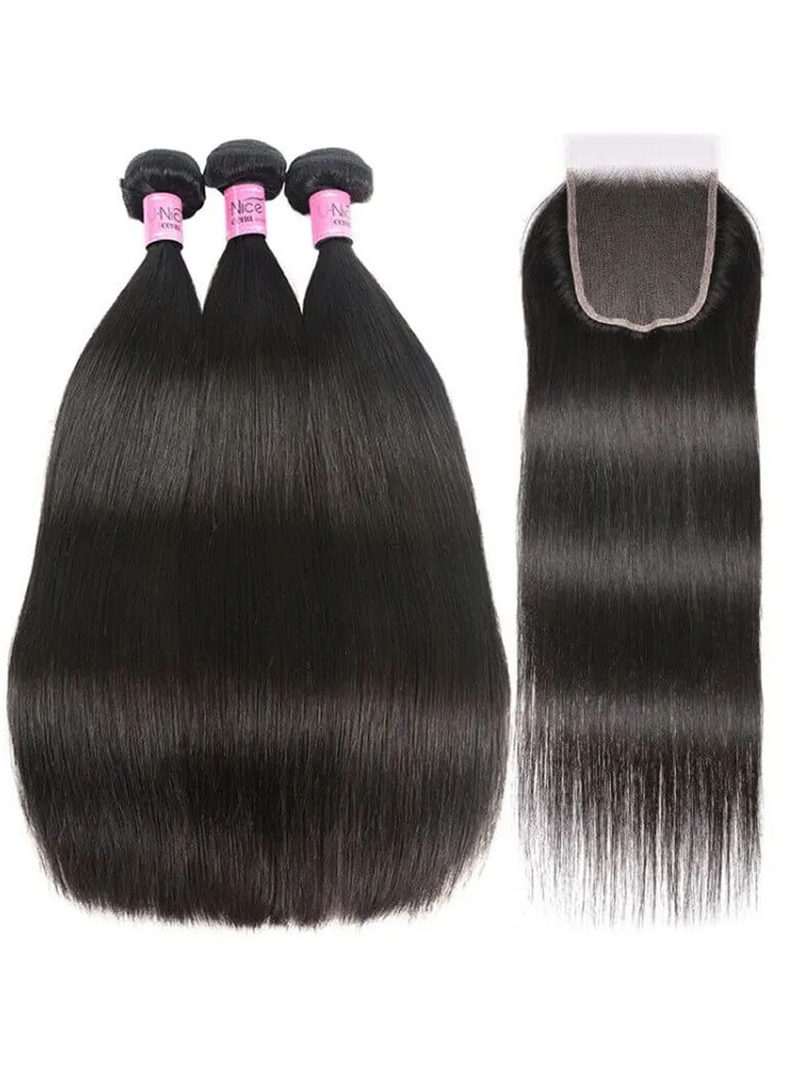 The UNice Hair 3 Bundles Peruvian Straight Hair Weft With HD Closure product image shows brazilian straight hair bundles with closure closure closure closure closure.