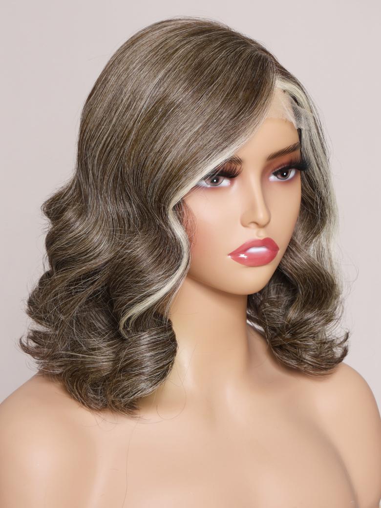 The UNice SLOANNE- 12" MONO & SWISS LACE BODY WAVE HUMAN HAIR WIG product image shows a wig with a long, wavy, wavy hair and body wave texture, lace finish.